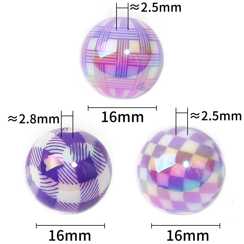 Wholesale Colorful Houndstooth Pattern Printed Beads Striped Plaid Acrylic Round Beads